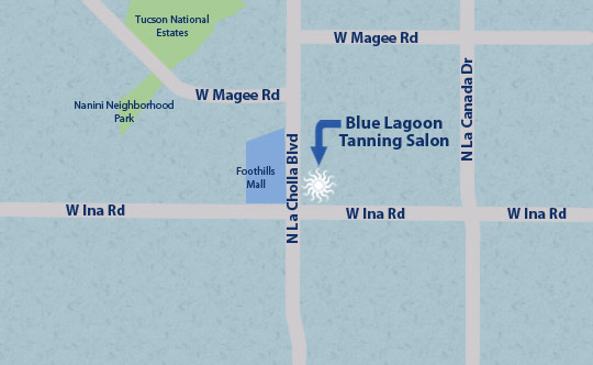 Map showing location of Blue Lagoon Tanning Salon