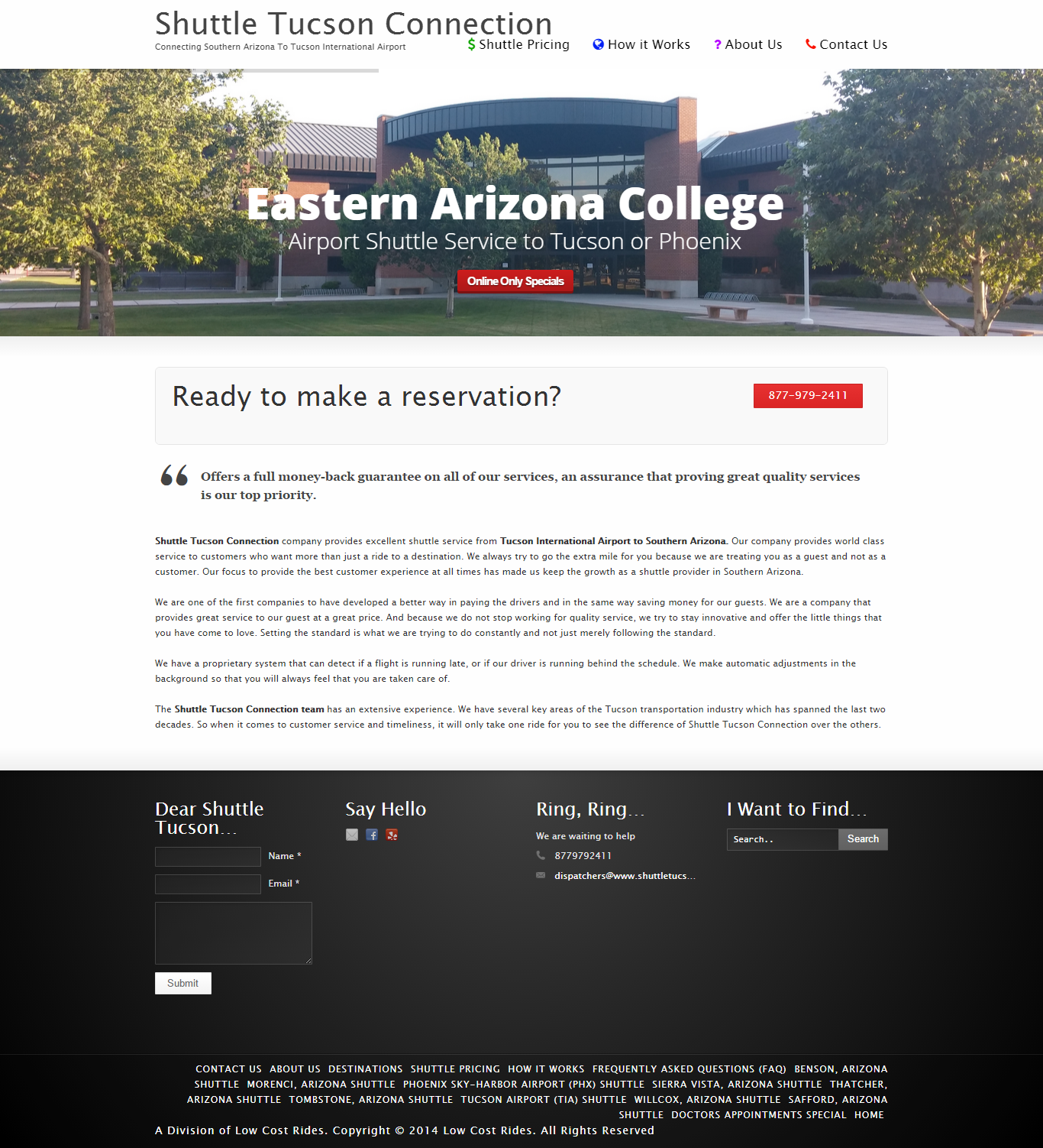 Screenshot of the Shuttle Tucson website