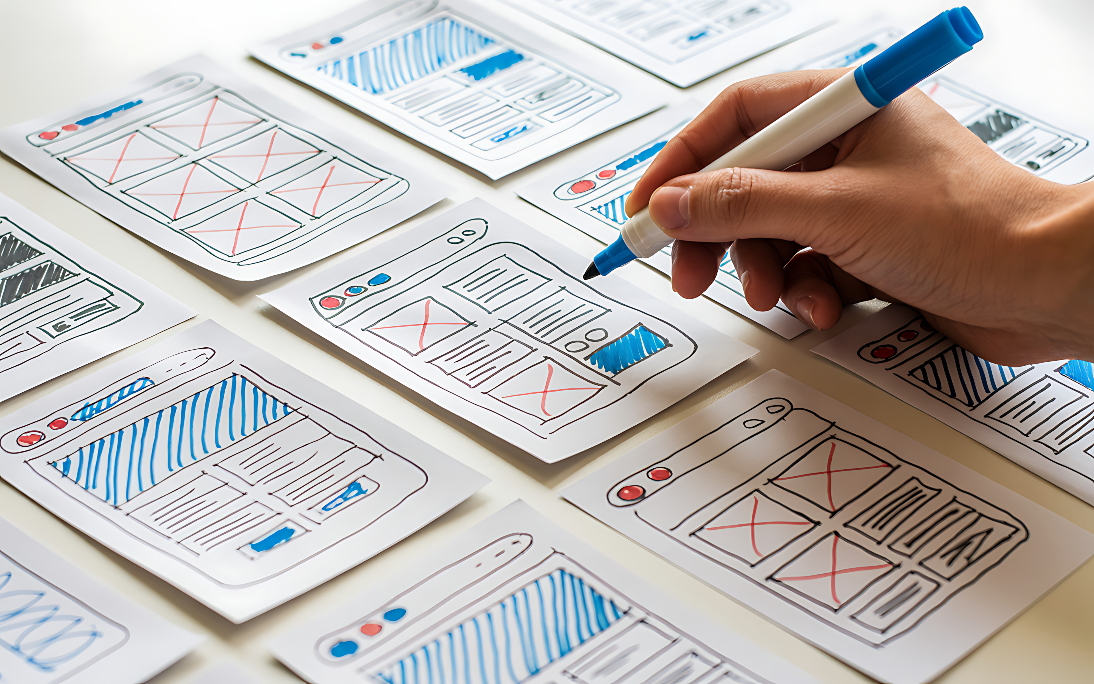 Designer sketching wireframes on paper